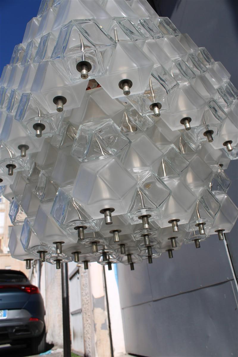 Lampadario Venini Cubi 1960 Vetro di Murano Trasparente Minimalista in vendita 4