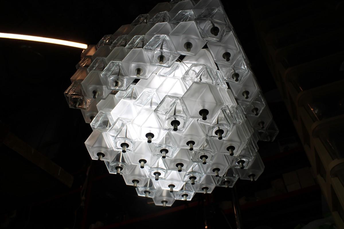 Lampadario Venini Cubi 1960 Vetro di Murano Trasparente Minimalista in vendita 11