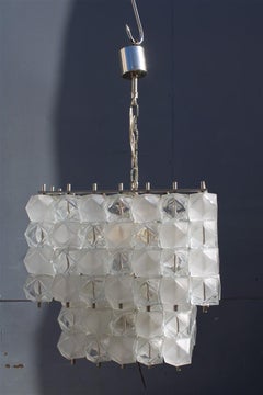 Lampadario Venini Style Cubi 1950s Vetro di Murano Trasparente Minimalista