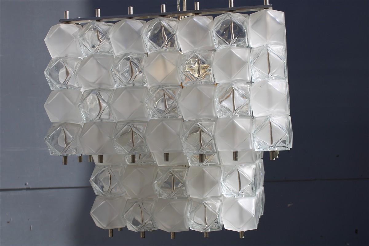 Mid-Century moderno Lampadario Venini Cubi 1960 Vetro di Murano Trasparente Minimalista in vendita