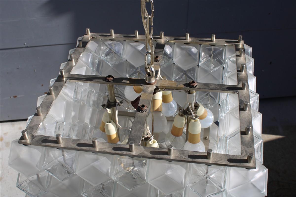 Italiano Lampadario Venini Cubi 1960 Vetro di Murano Trasparente Minimalista in vendita