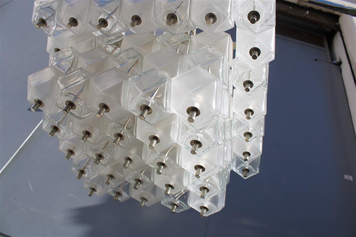 Metà XX secolo Lampadario Venini Cubi 1960 Vetro di Murano Trasparente Minimalista in vendita