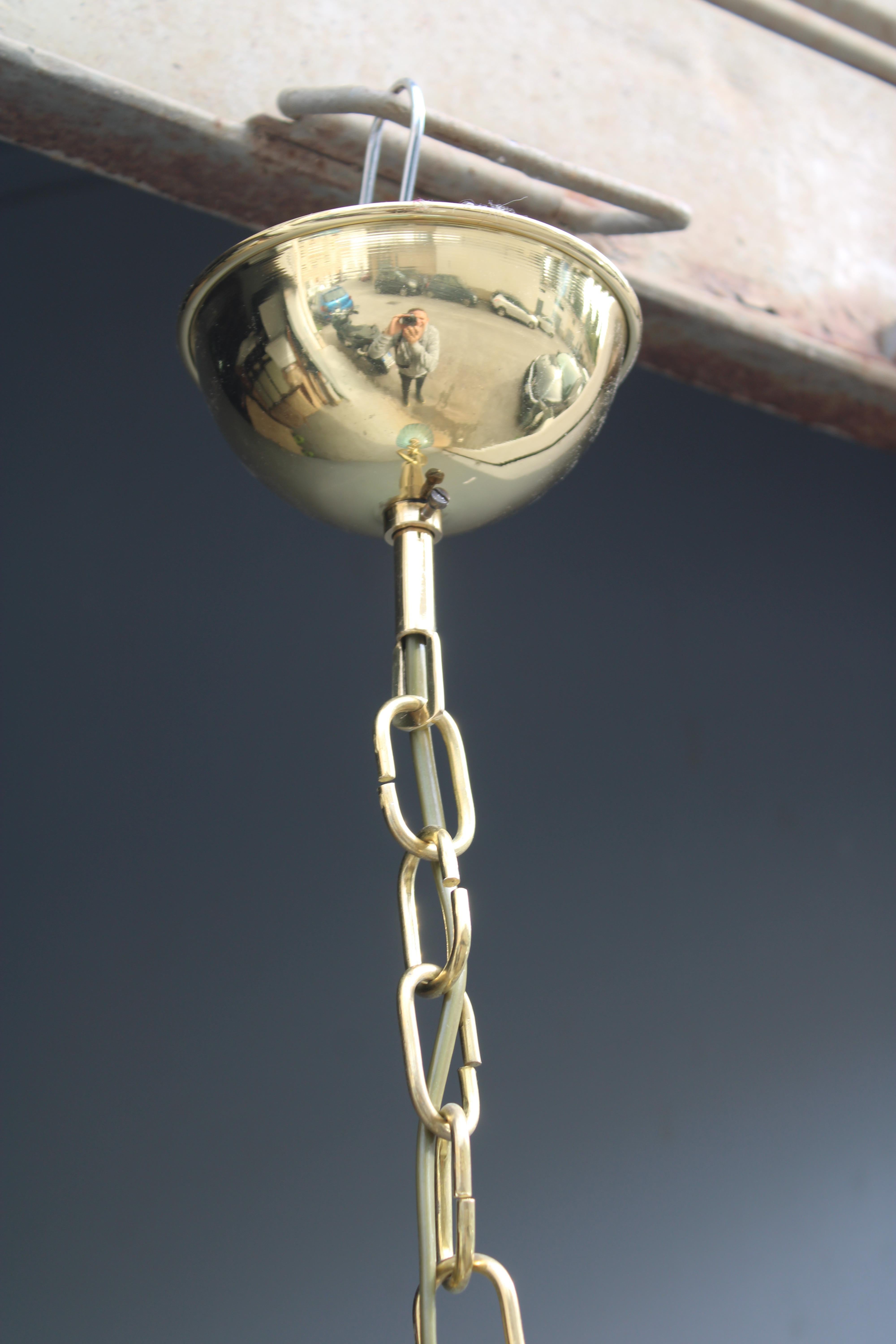 Lampadario Venini in Ottone e vetro di Murano Azzurro Años 50 mediados del siglo XX en venta