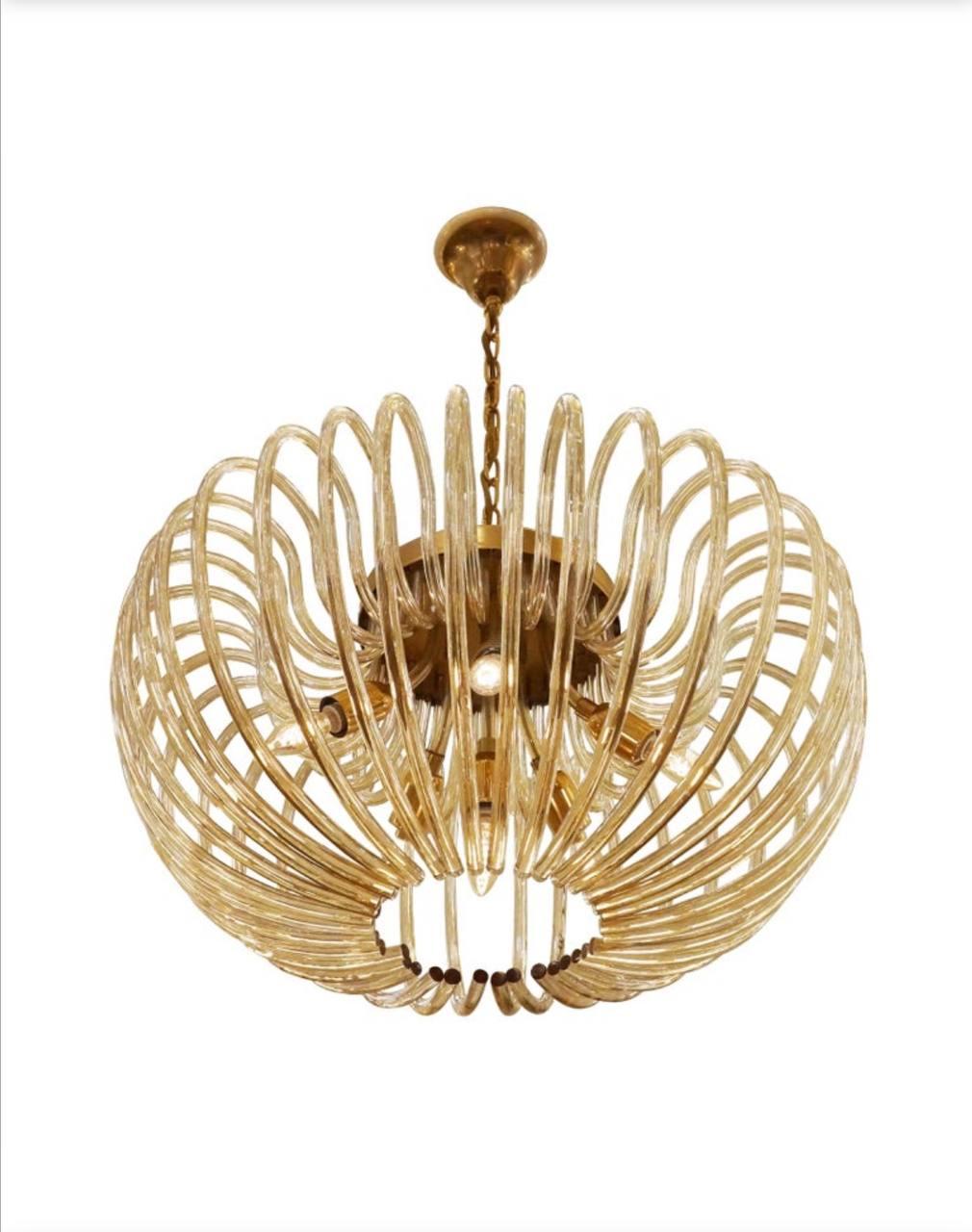 Italian Venini mid-century Murano glass ''Champagne'' chandelier.