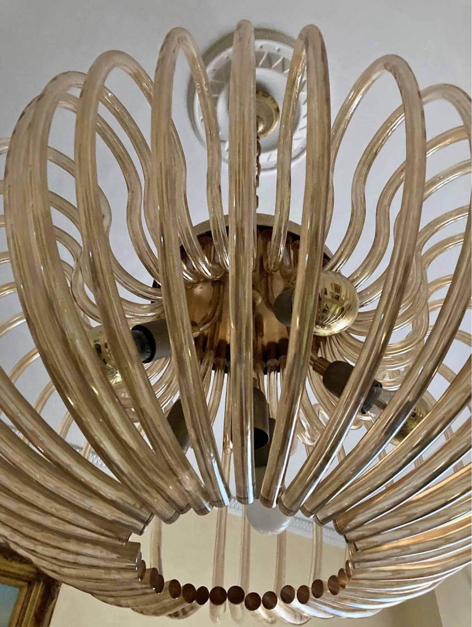 Mid-Century Modern Venini mid-century Murano glass ''Champagne'' chandelier.