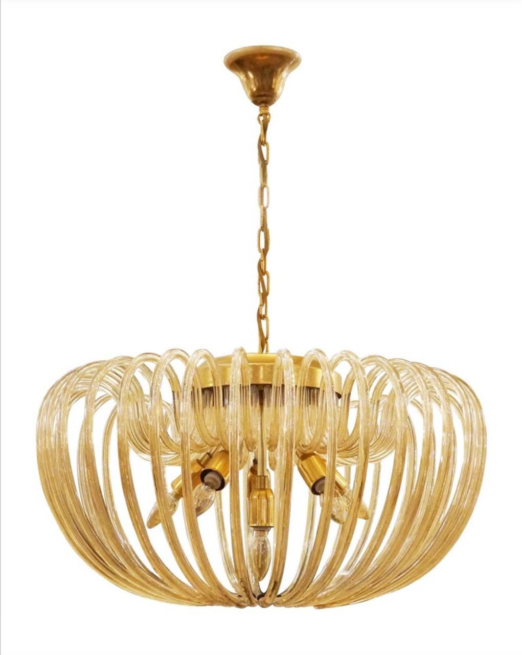 Gold Plate Venini mid-century Murano glass ''Champagne'' chandelier.