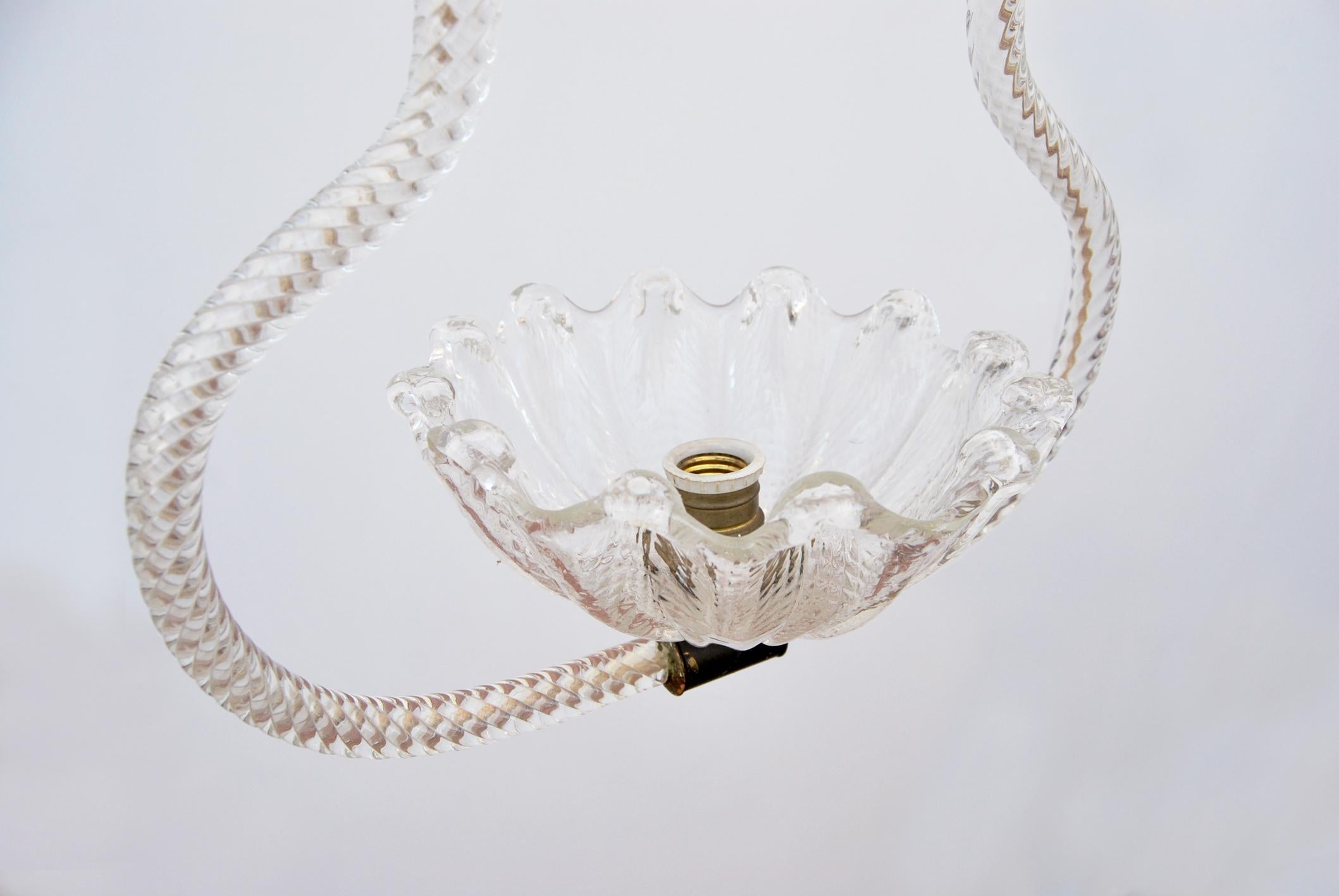 Mid-Century Modern Murano glass chandelier attributed to Barovier&Toso, Made in Italy, 1940s  For Sale