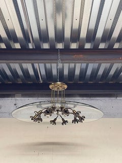 Lampadario vetro e ottone attribuito a Pietro Chiesa per Fontana Arte, anni '40