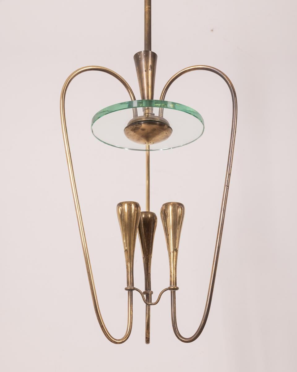 1940s vintage brass and glass chandelier design Pietro Chiesa for Fontana Arte For Sale 4