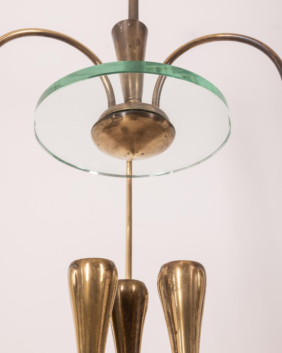 1940s vintage brass and glass chandelier design Pietro Chiesa for Fontana Arte For Sale 5