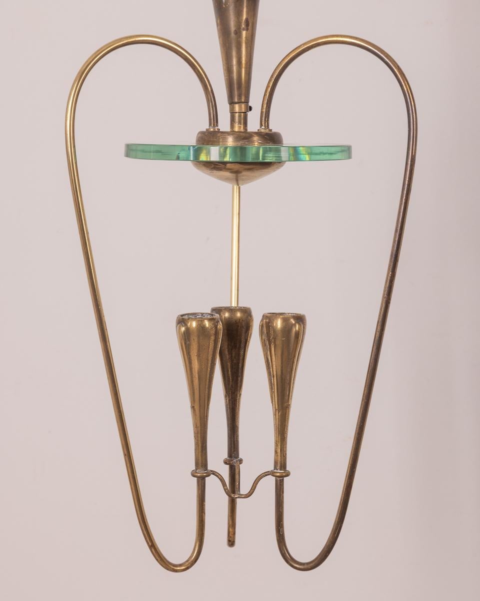 Italian 1940s vintage brass and glass chandelier design Pietro Chiesa for Fontana Arte For Sale