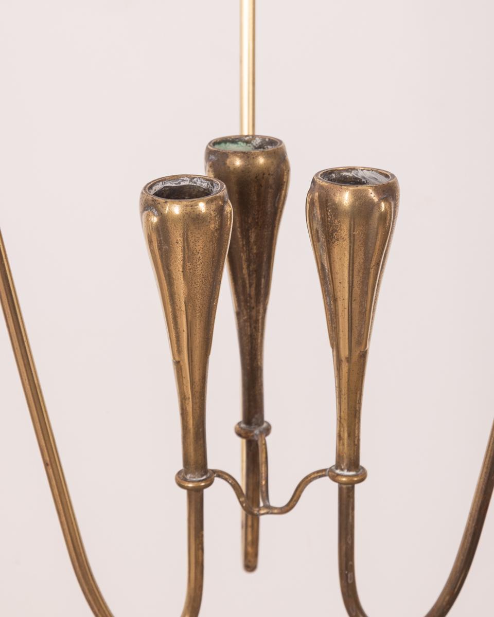 Lampadario vintage anni 40 ottone e vetro design Pietro Chiesa per Fontana Arte In Good Condition In None, IT
