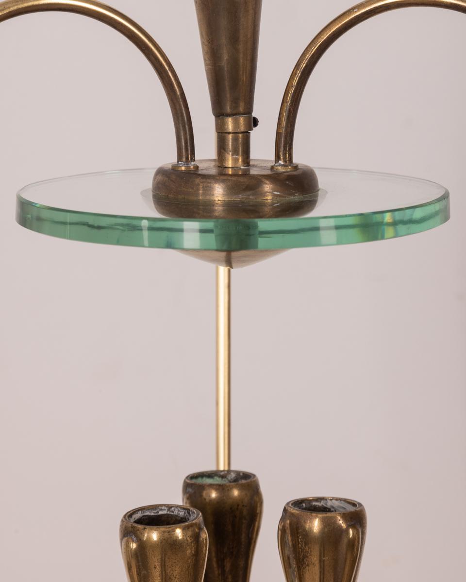 Mid-20th Century 1940s vintage brass and glass chandelier design Pietro Chiesa for Fontana Arte For Sale