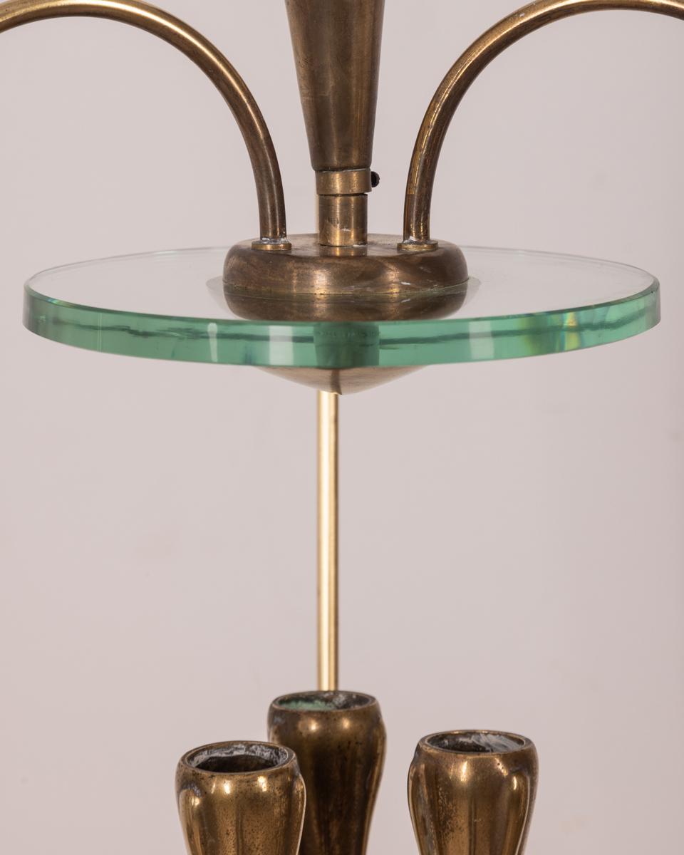 Mid-20th Century Lampadario vintage anni 40 ottone e vetro design Pietro Chiesa per Fontana Arte