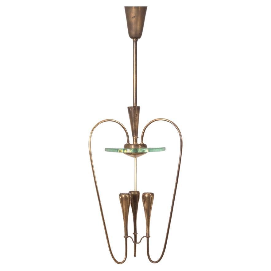1940s vintage brass and glass chandelier design Pietro Chiesa for Fontana Arte For Sale