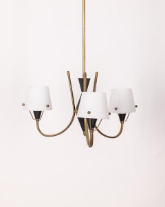 Lampadario vintage anni 50 a tre luci in vetro design Italiano