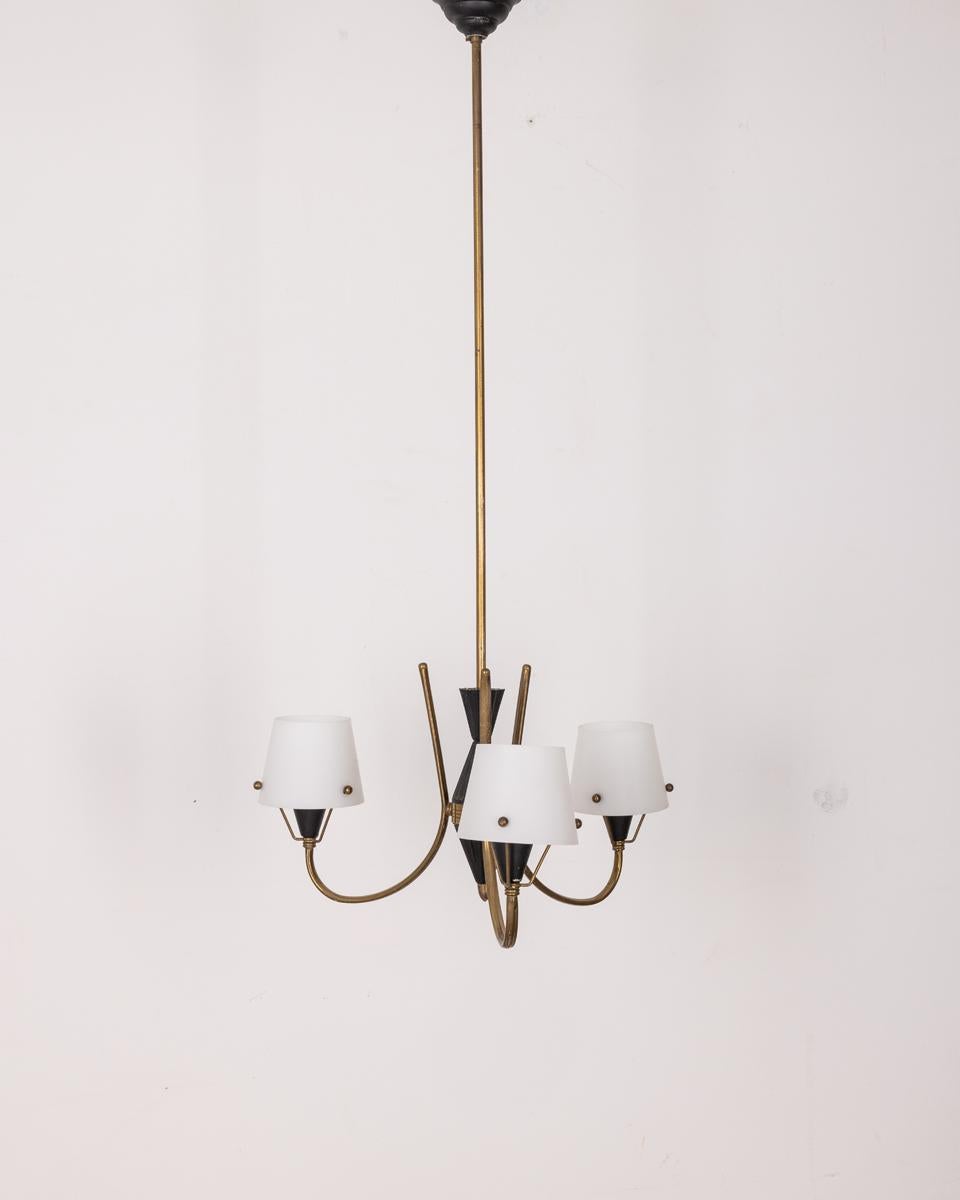Mid-Century Modern Vintage 1950s three-light glass chandelier Italian design For Sale