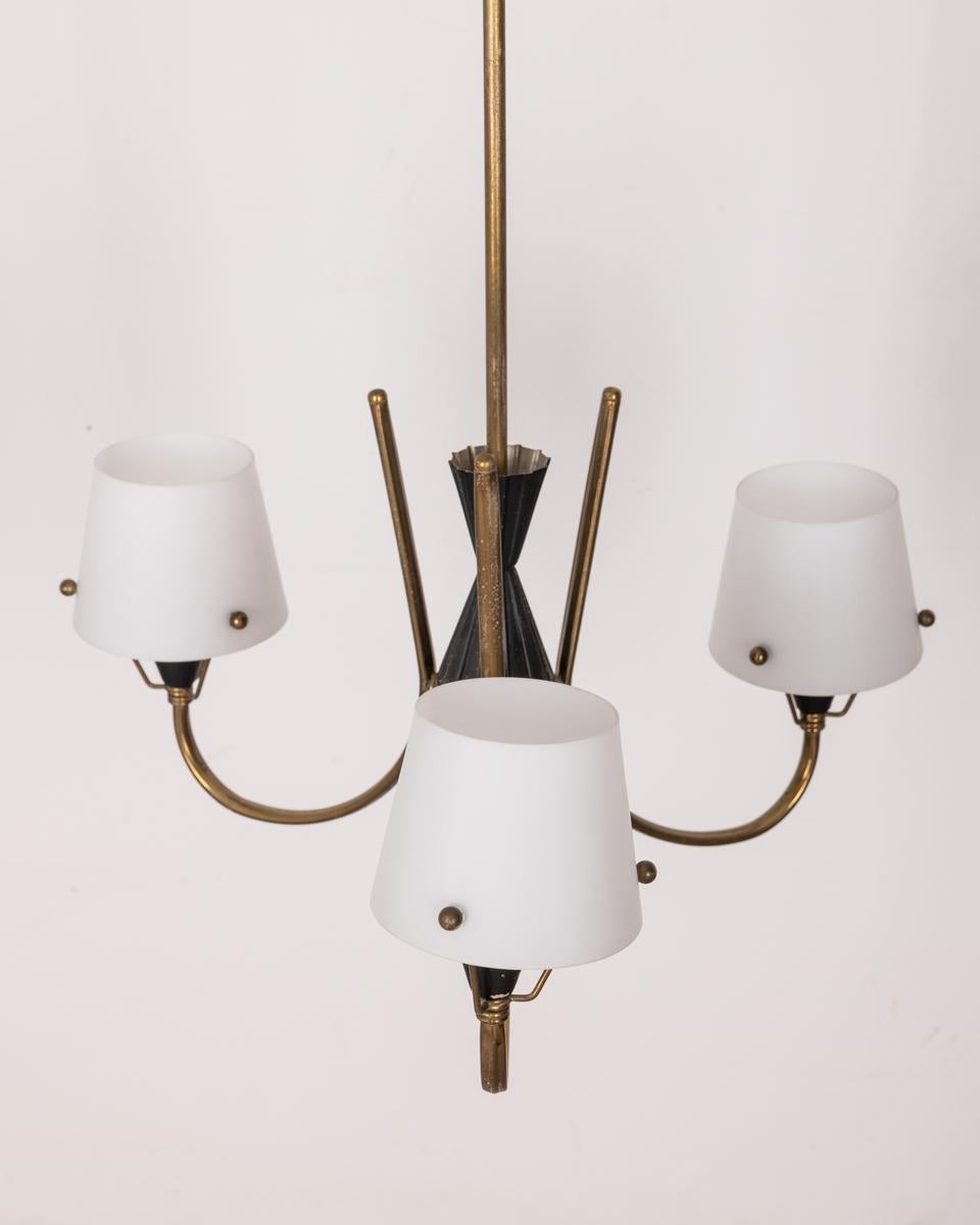 Vintage 1950s three-light glass chandelier Italian design In Good Condition For Sale In None, IT