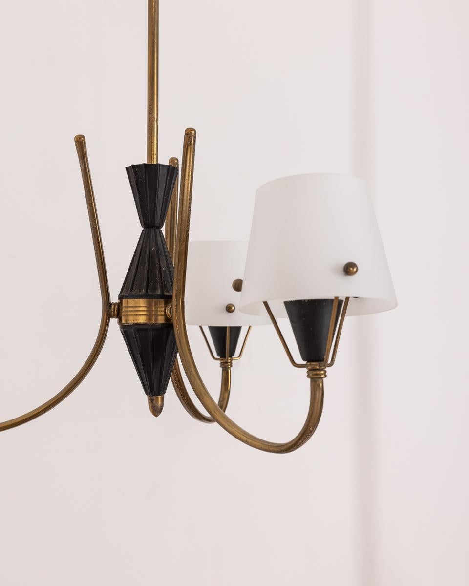 Vintage 1950s three-light glass chandelier Italian design For Sale 1