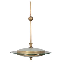 Lampadario vintage anni 50 disco in vetro e ottone design Italiano