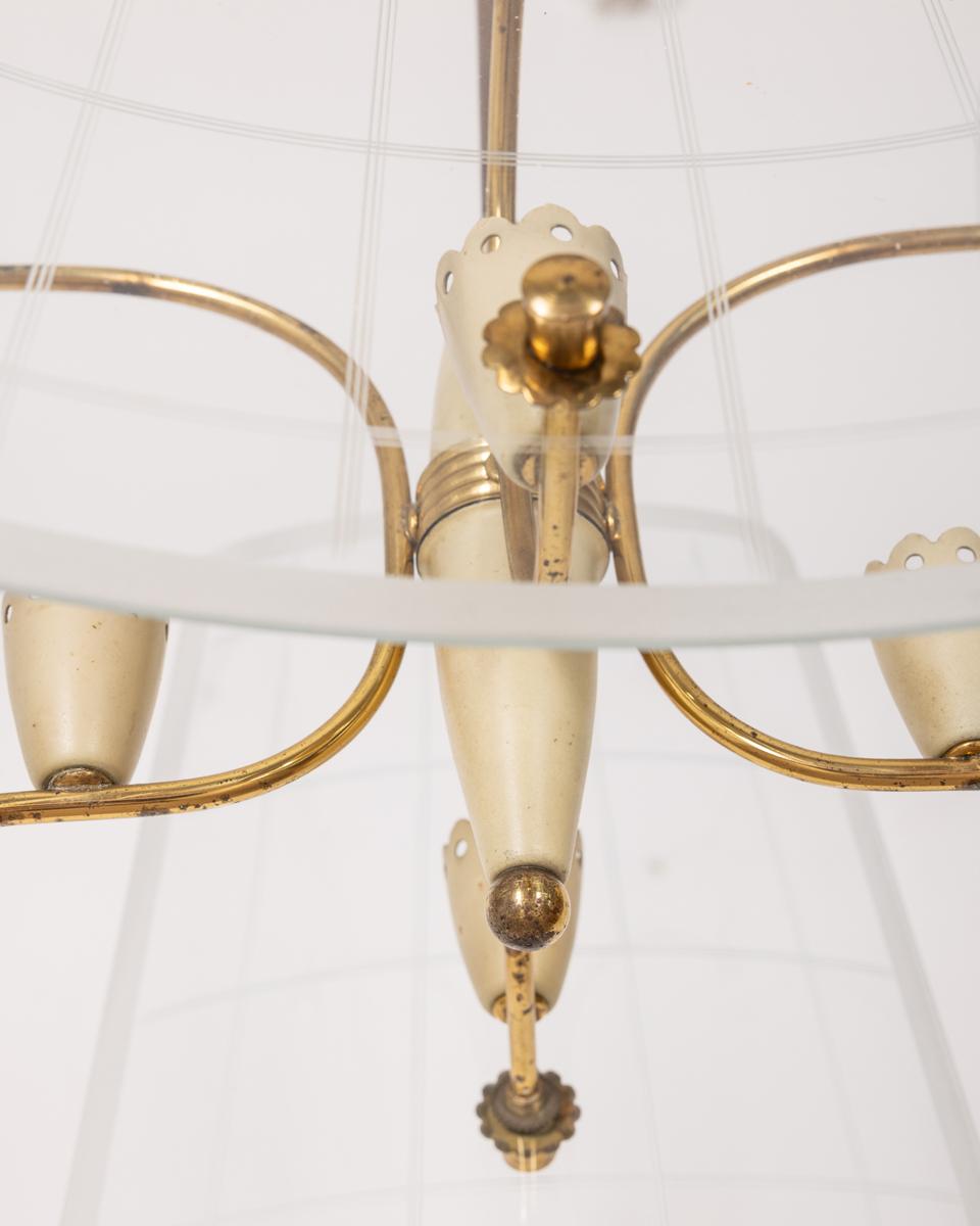1950er Jahre Vintage Messing und Glas Kronleuchter dekoriert italienischen Design im Zustand „Gut“ im Angebot in None, IT