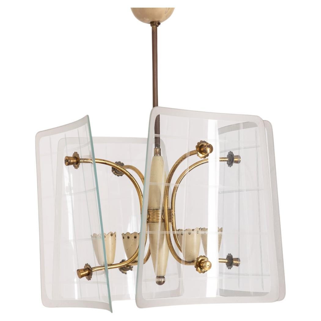 1950er Jahre Vintage Messing und Glas Kronleuchter dekoriert italienischen Design
