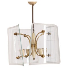 Vintage 1950s brass and glass chandelier decorated Italian design