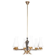 Vintage 1950s brass and glass chandelier Italian design