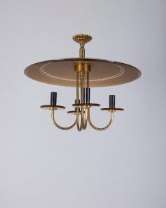 Lampadario vintage anni 50 in ottone e vetro rosa design Italiano