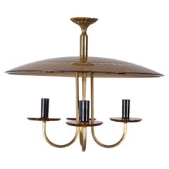Lampadario vintage anni 50 in ottone e vetro rosa design Italiano