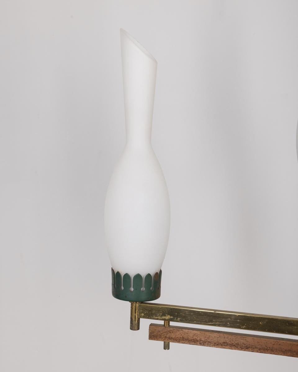 Vintage 1950s brass metal green and glass chandelier Italian design For Sale 1