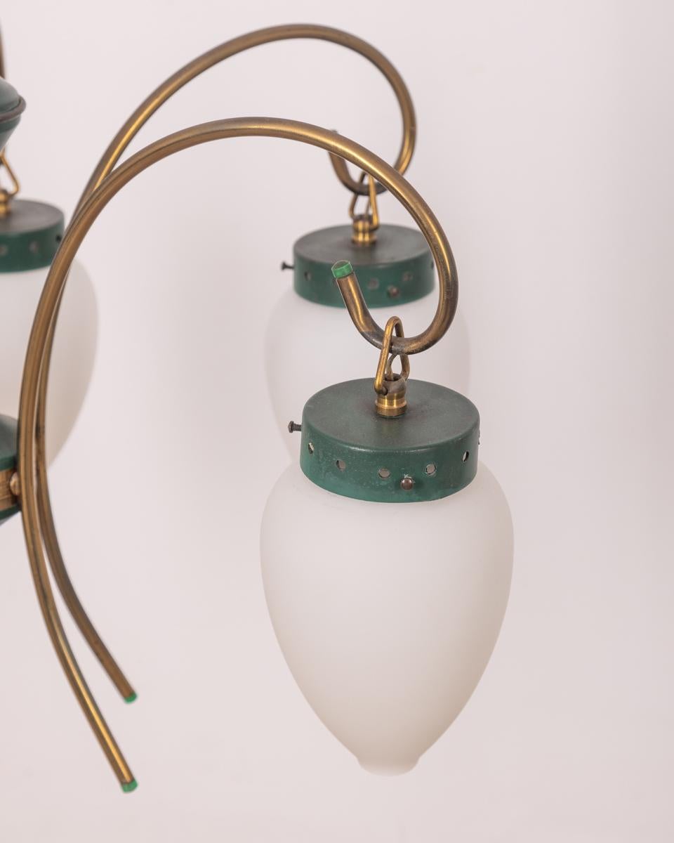 Mid-20th Century Vintage 1950s brass glass and metal green chandelier Italian design