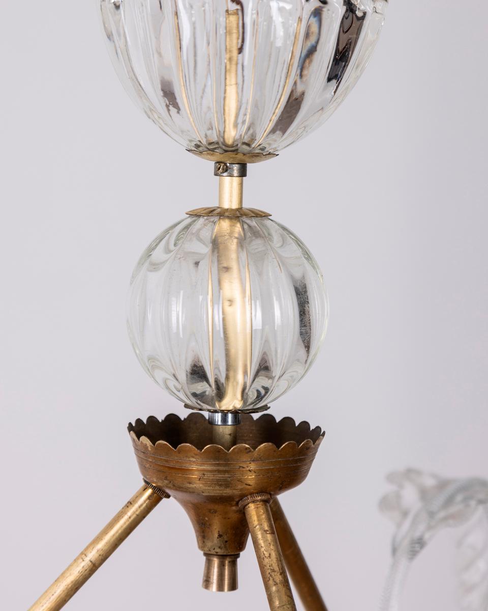 Brass 1950s vintage murano glass chandelier Italian design For Sale