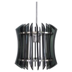 Vintage 1960s metal and smoked glass chandelier  veca design