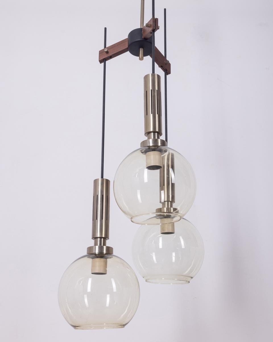 Vintage 1960s brass and glass chandelier 3 lights Italian design For Sale 3
