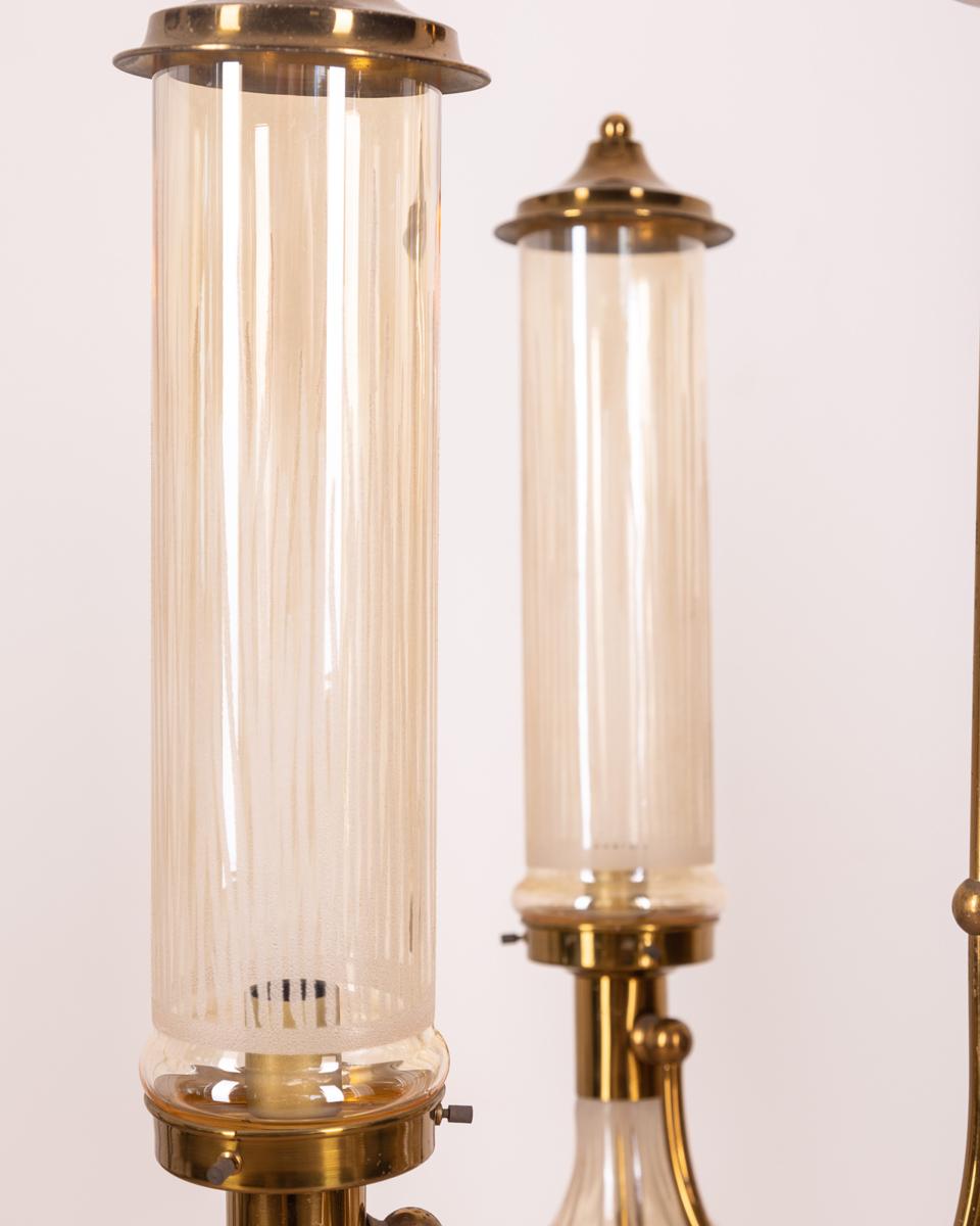 Vintage 1960s brass and glass chandelier Japanese design For Sale 4