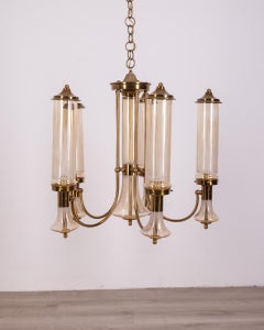 Vintage 1960s brass and glass chandelier Japanese design