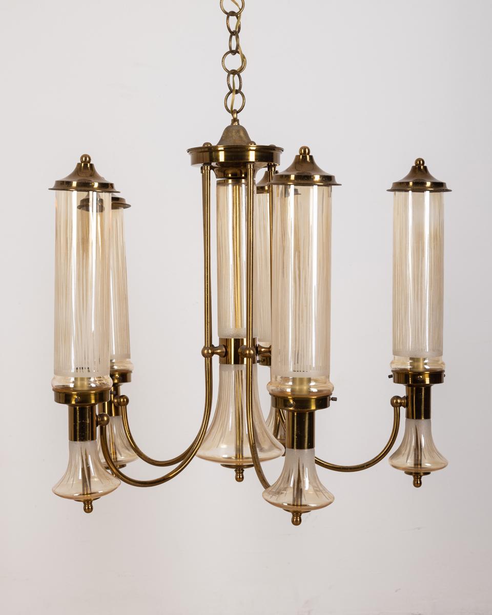 Vintage 1960s brass and glass chandelier Japanese design In Good Condition For Sale In None, IT