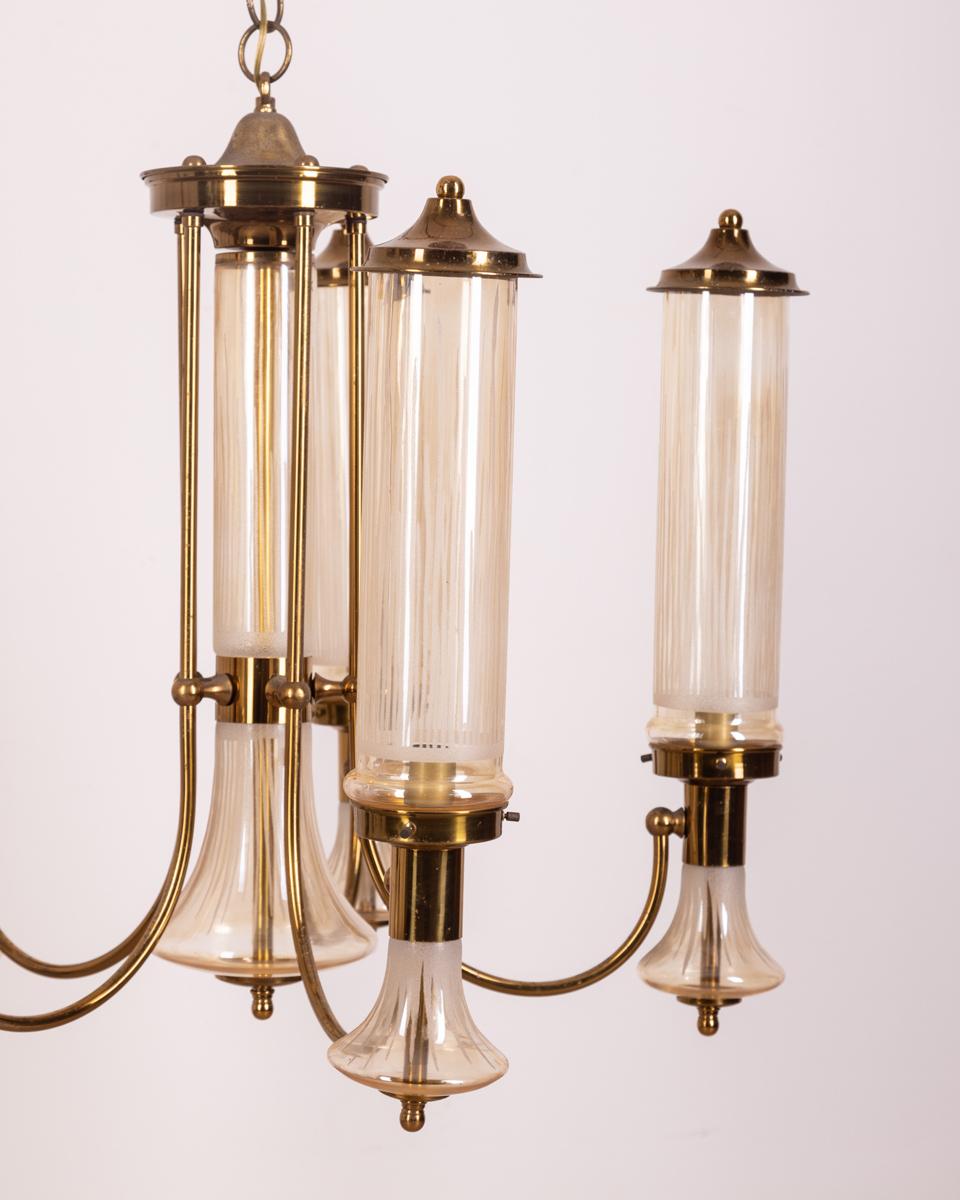 Mid-20th Century Vintage 1960s brass and glass chandelier Japanese design For Sale