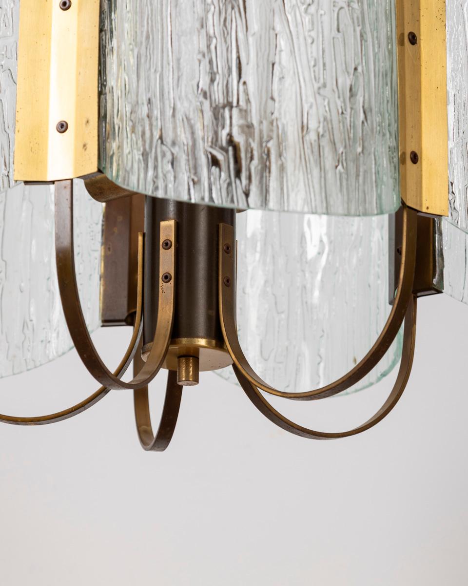 Mid-20th Century Vintage 1960s brass and glass chandelier worked Italian design For Sale