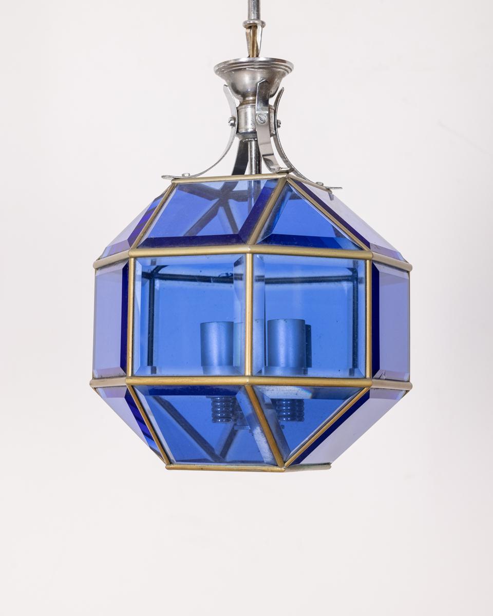 Lampadario vintage anni 60 in vetro blu design Italiano In Good Condition In None, IT