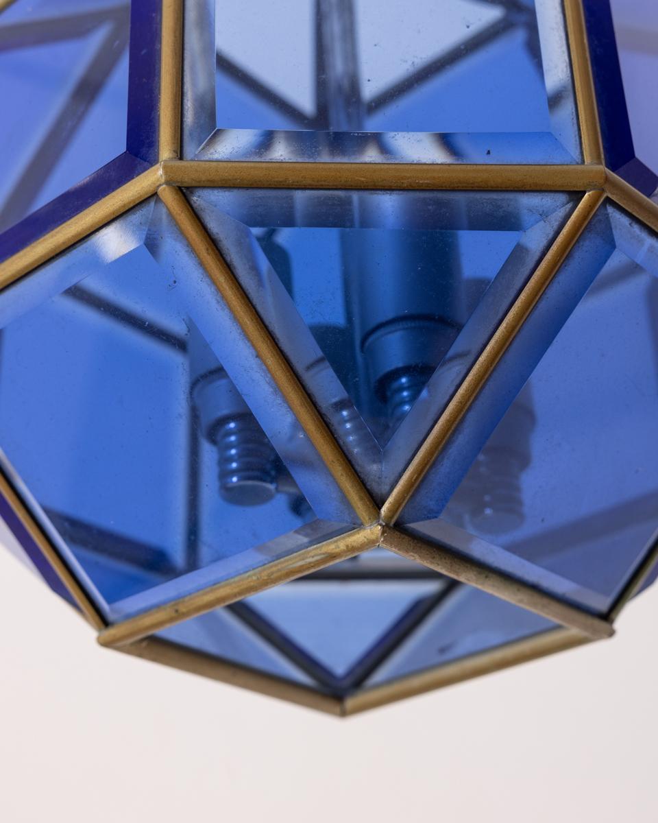 Mid-20th Century Lampadario vintage anni 60 in vetro blu design Italiano
