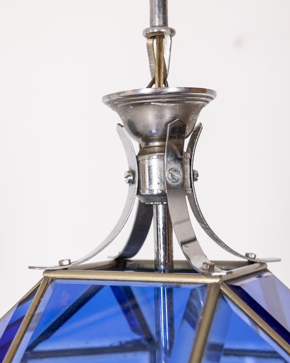 Lampadario vintage anni 60 in vetro blu design Italiano 1