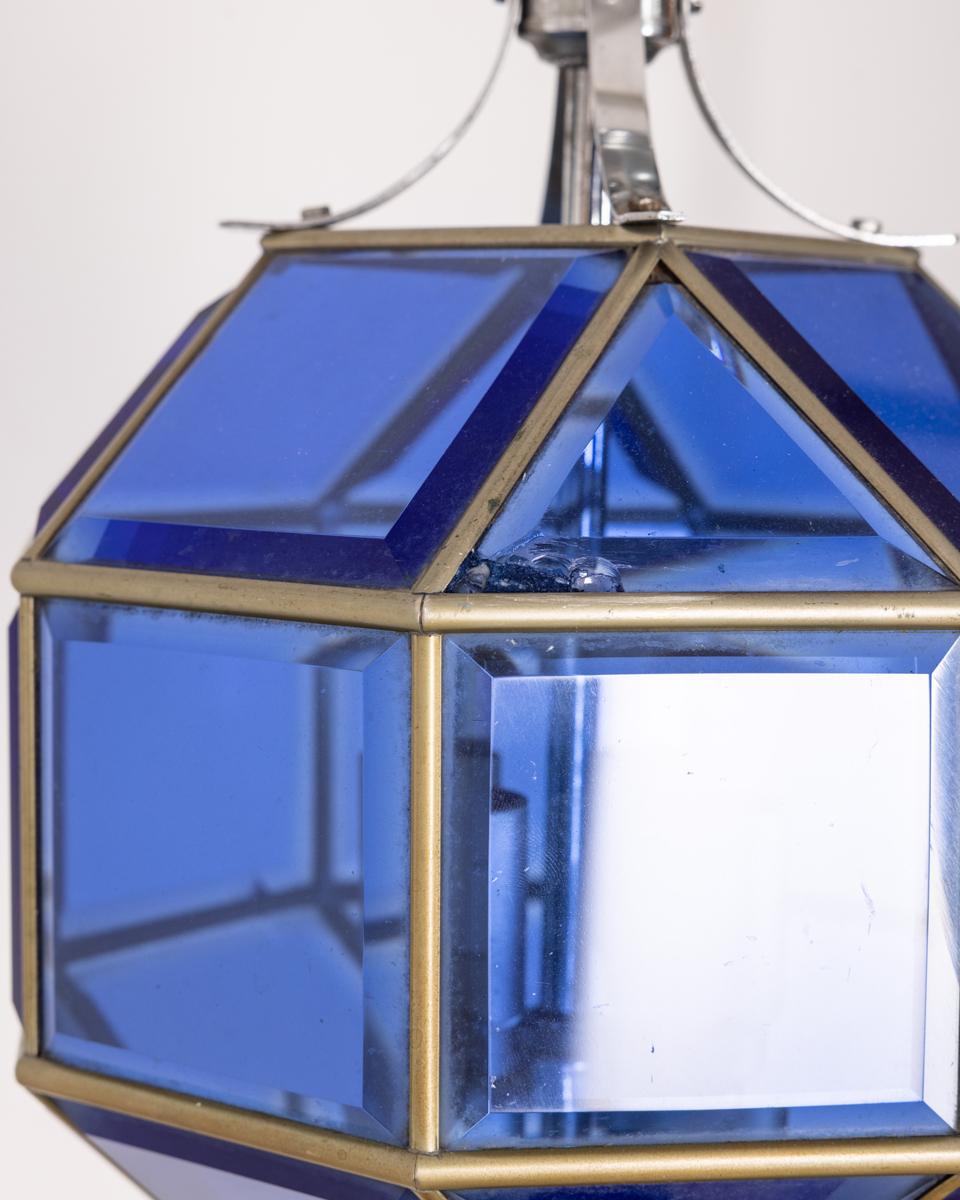Lampadario vintage anni 60 in vetro blu design Italiano 2