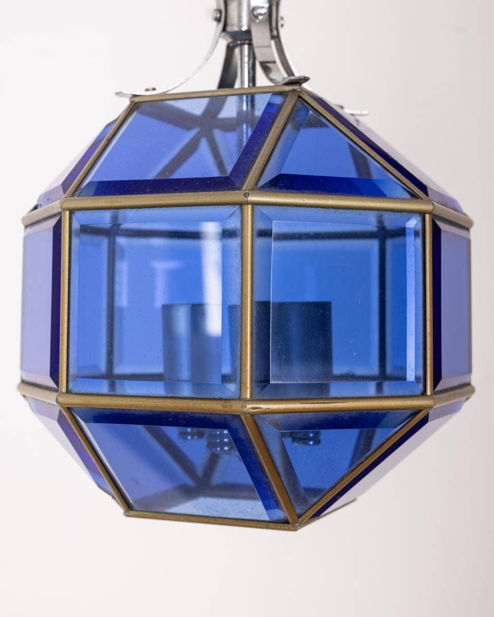 Lampadario vintage anni 60 in vetro blu design Italiano 3