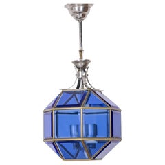 Lampadario vintage anni 60 in vetro blu design Italiano