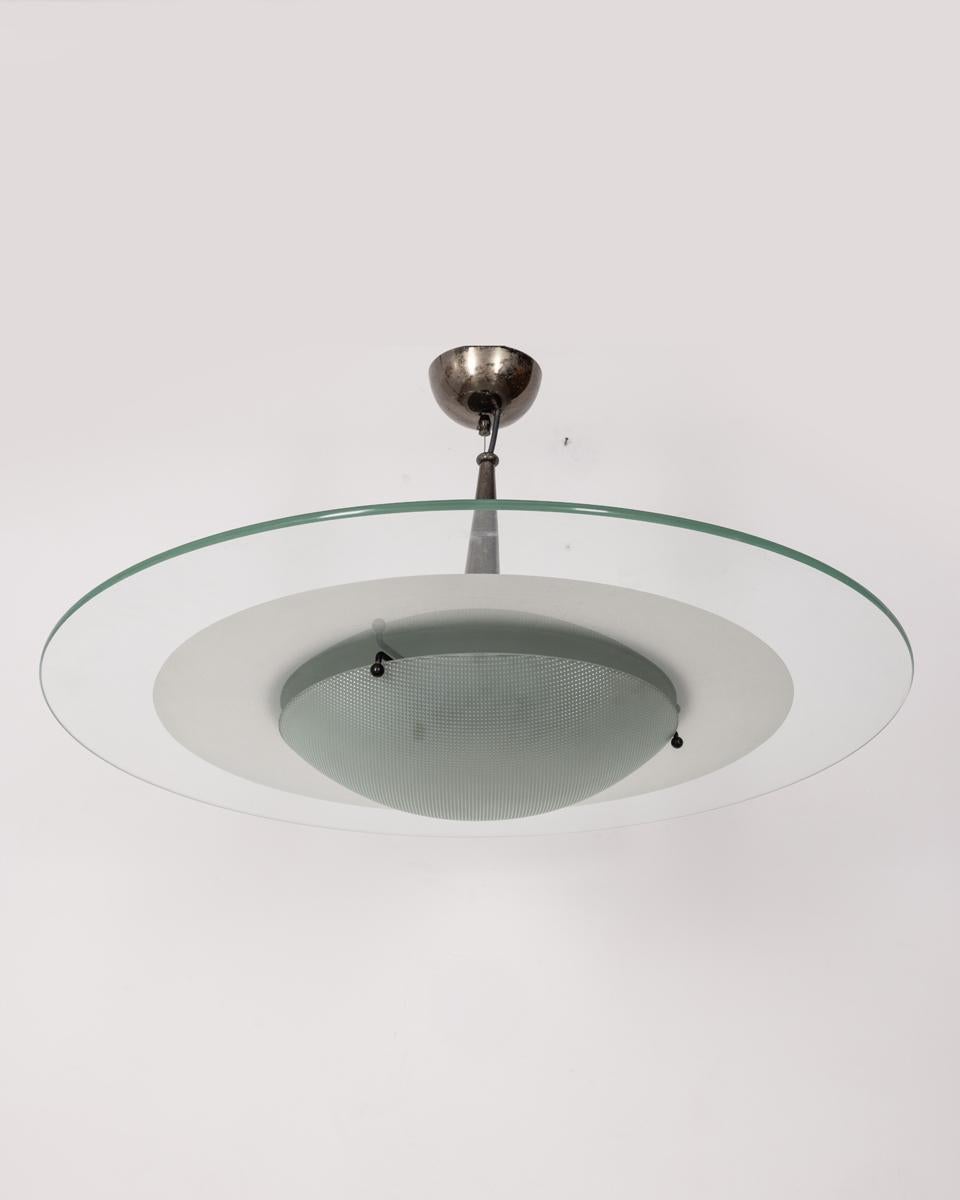 Modern Vintage 1960s glass and crystal chandelier Italian design For Sale