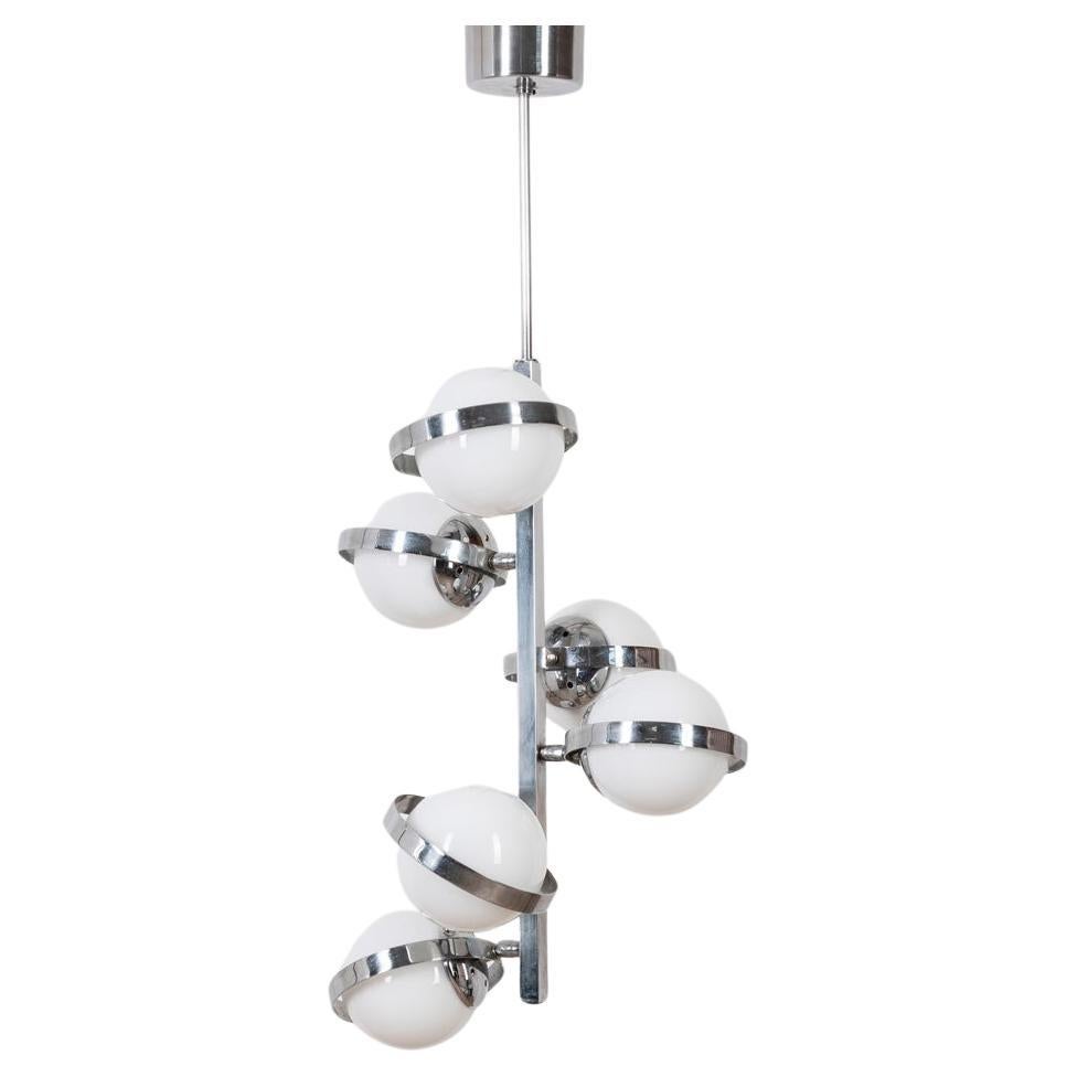 70s vintage chandelier with adjustable glass spheres Italian design For Sale