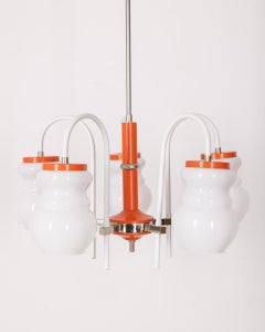 70er Jahre Vintage-Kronleuchter in orange Metall und Glas italienischen Design