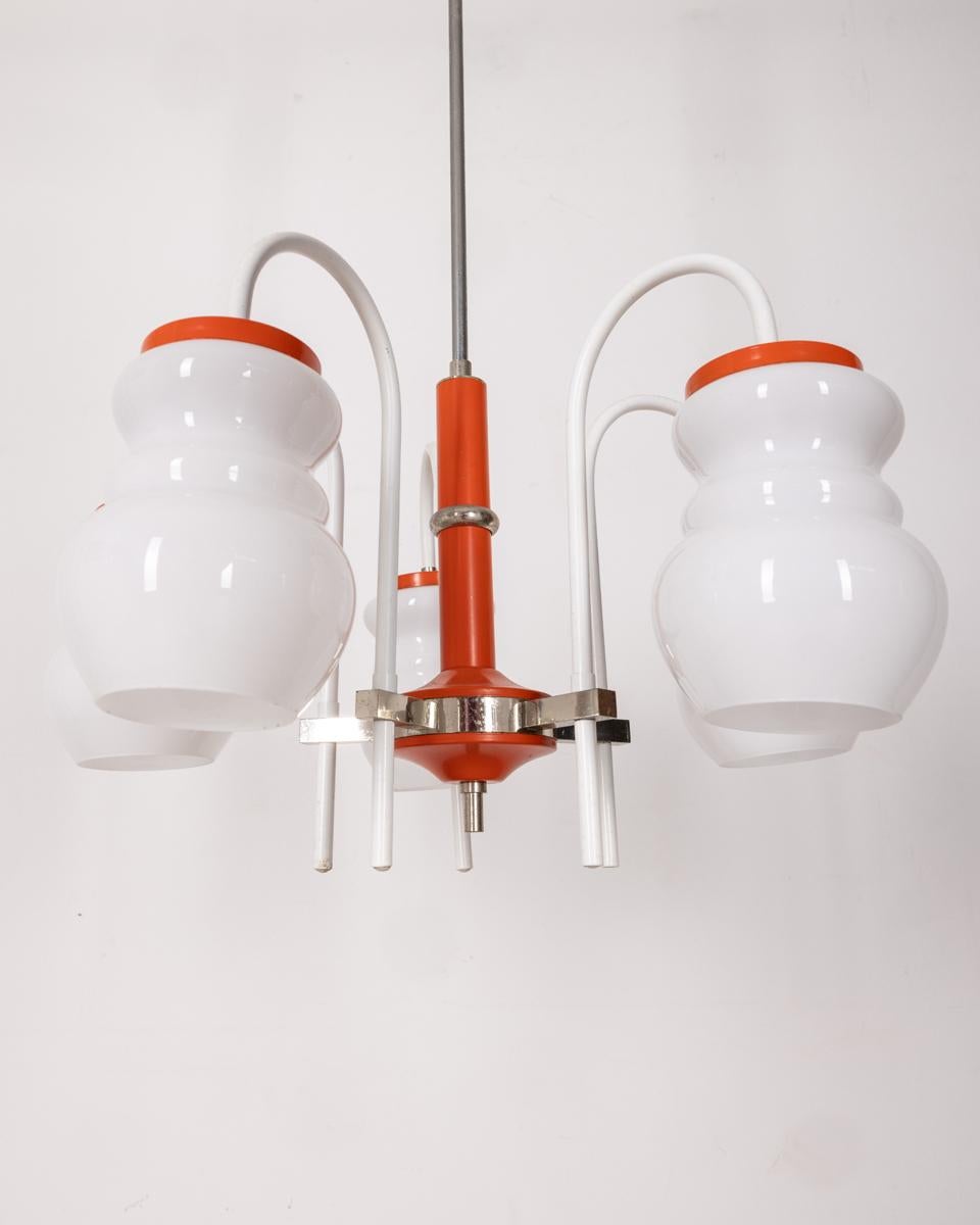 Italian lustre vintage des années 70 en métal orange et verre design italien en vente